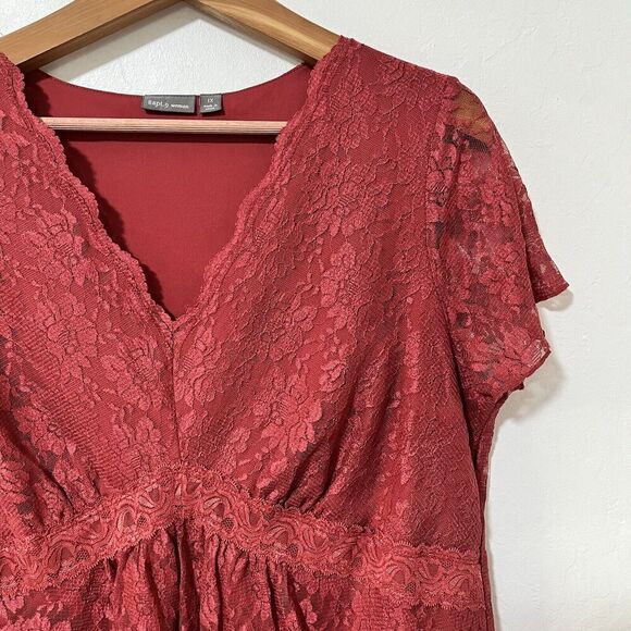Apt. 9‎ Lace Overlay Babydoll Top Size 1X Red Dainty Cottage Y2K Women’s - Picture 3 of 8